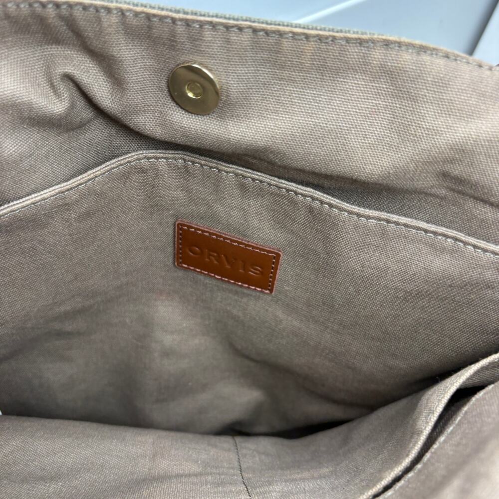 Orvis Camo Canvas Tote Bag Leather Trim Travel Casual Military Moto Army - Picture 9 of 10